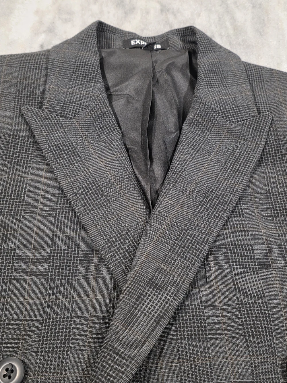 38S Men's Express Double Breasted Blazer Extra Slim Gray Tartan Plaid Sport Coat
